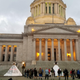 Protestors rally outside the Capitol in Olympia, Washington.